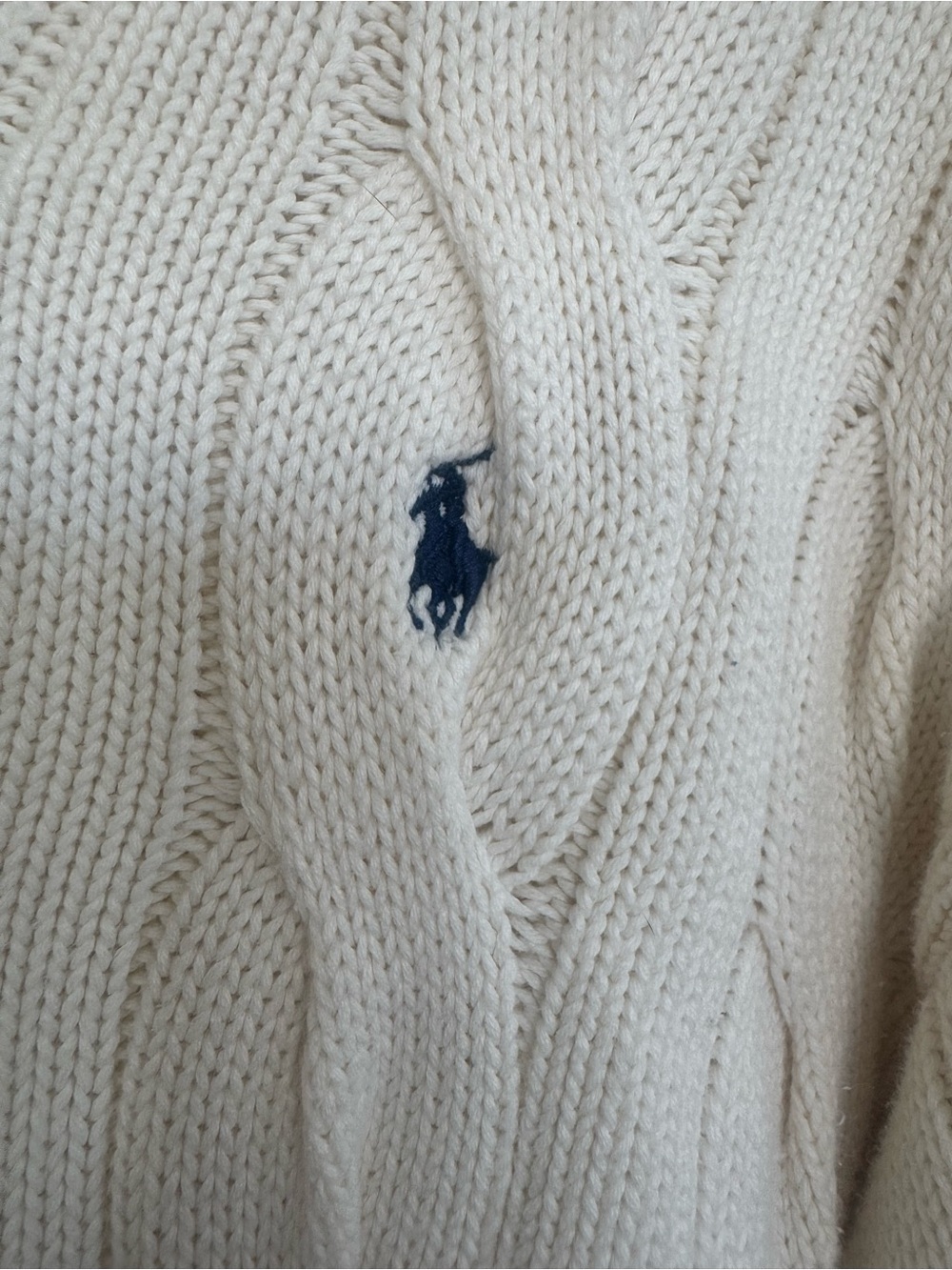 Polo by Ralph Lauren Cream Cable Knit Cotton Sweater Pony Logo Preppy Small - Picture 4 of 11